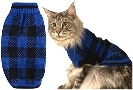 Синьо-Черна Клетчатая Празнична поло, Пуловер за домашни любимци на Малки Кучета, топли Дрехи за котки, Зимни Плетива,