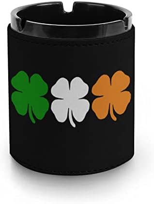 Цвят на Ирландия Флаг Детелина Четырехлистный Детелина Кожена Пепелник Кръгъл Пепелник За Цигари Преносим Пепелник за