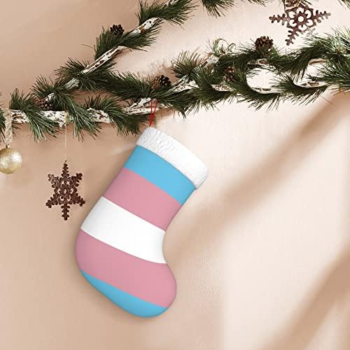 QG ZZX Коледни Чорапи с Бяла Супер Меки Плюшени Белезници, Флага на Гордост Трансджендър, Коледни Чорапи, Коледни Украси,