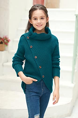 Haloumoning Пуловери За Момичета С Качулка във формата на Костенурка Копчета, Асиметричен Спускане, Пуловер с Миризмата,