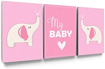 Детска Стая Платно Стенно изкуство My Baby Розов Комплект от 3 Щампи за Домашен интериор Бял 8x12