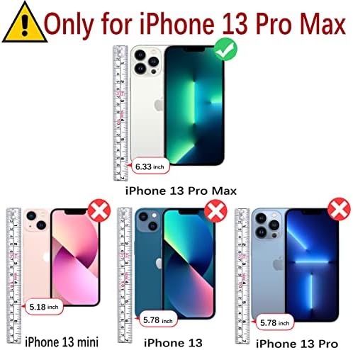 Чанта-портфейл MONASAY iPhone 13 Pro Max 5G, 6,7 инча, [Защитно стъкло за екрана в комплекта] [Блокиране на RFID], Кожен