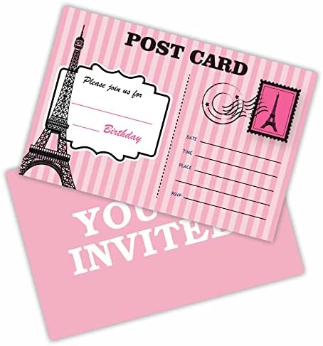 Покани за рожден Ден в стил Blush Paris, Айфеловата кула, Двустранни Заполняемые Покани Картички На парти по повод Деня
