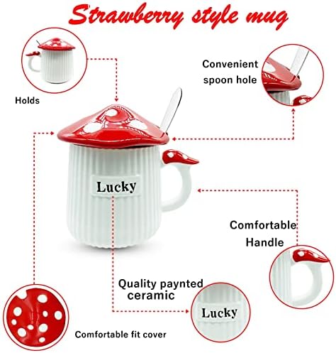 Гъби и чаша E ' neill с капак и лъжица - Кафеена чаша във форма на Сладко Гъба, Гъба в Декоративна кутия за подарък (Червено