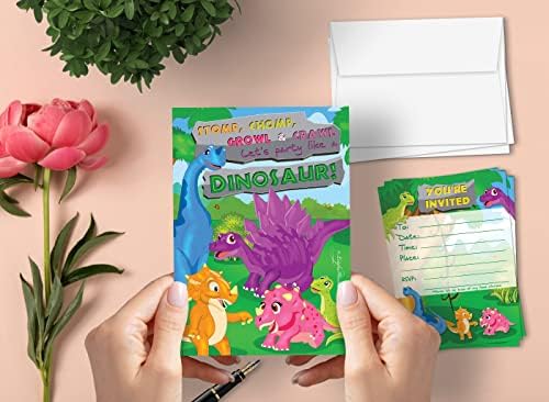 Покани Картички на парти Leigha Marina Dinosaurs за деца, 20 Покани и 20 Пликове - Попълнете Празните Поздравителни картички