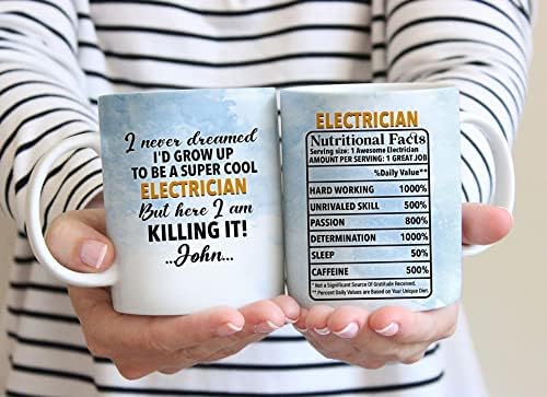 Чаша PREZZY Electrician Факти за храненето, Аз никога не съм мечтал, че Раста Стръмен Електротехник Чаши за Кафе На рождения