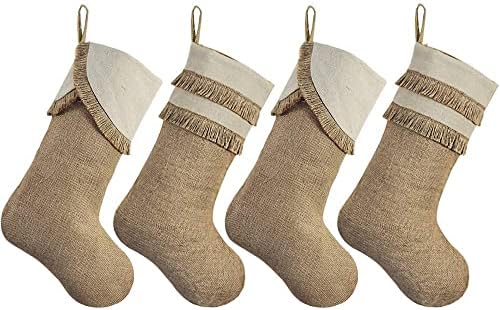 Коледни Чорапи Ivenf с ресни, 4 опаковки Оригинални Чорапи от Зебло с размер 18 инча с Пискюл, за Семейна Почивка, Домашен