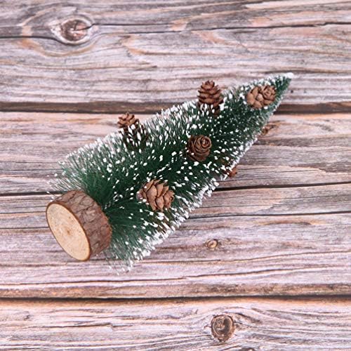 Amosfun Зелени Бижута Мини Коледно Дърво с Украса във формата на шишарката и основа от Естествено Дърво, Стекающаяся Коледна Елха, Украса на Коледната Трапеза, Изкуств