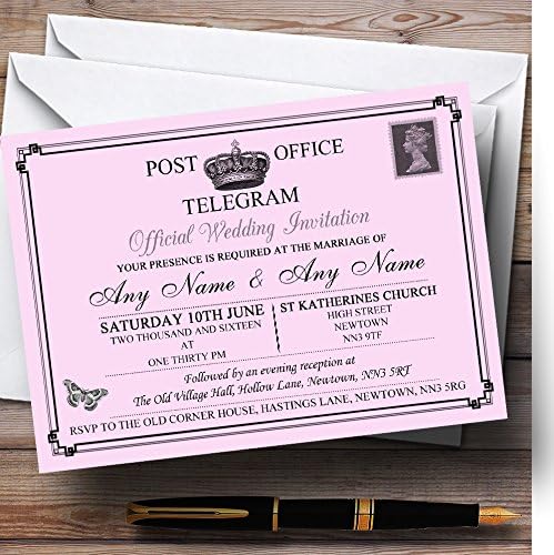 Пощенска картичка Zoo Vintage Telegram Елегантен Розов Цвят, с Персонализираните Покани за Сватба