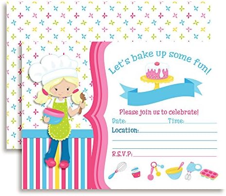 Осигурете Весели Покани на рожден Ден в стил на готвене и печене за момичета, 20 Картички с размер 5 x 7 инча и двадесет