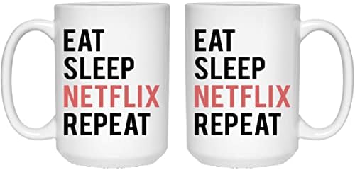 Чаша Eat Sleep Netflix Repeat, чашата за Кафе Netflix, Забавна чаша за Подарък за нея, подарък за Коледа, Подарък за рожден ден, Чаша за Netflix, Подарък за него - Чаша Netflix and Chill, Подарък