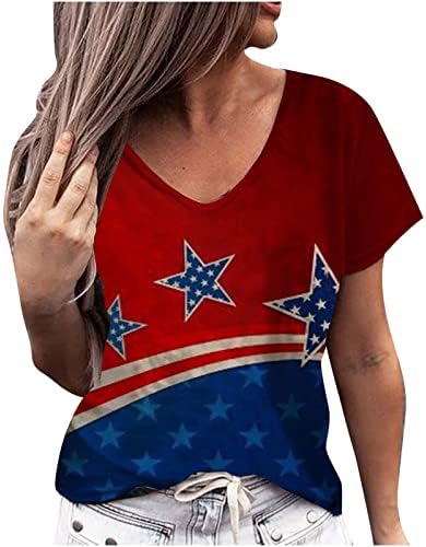 Тениска за Жени, Летен Пуловер с V-образно деколте и Къс Ръкав, Блузи с Принтом на Деня на Независимостта, Юбилейна Тениска,