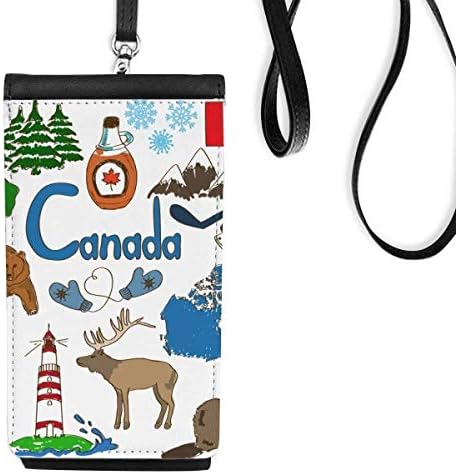 Канадски Пейзаж Животни Националния Флаг Телефон В Чантата Си Портфейл Окачен Мобилен Калъф Черен Джоба