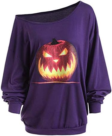 JFLYOU За Жени Свободни Хелоуин Сърдита Тиква С Открити Рамене Дълъг Ръкав Hoody Блуза, Блузи Коригиращи