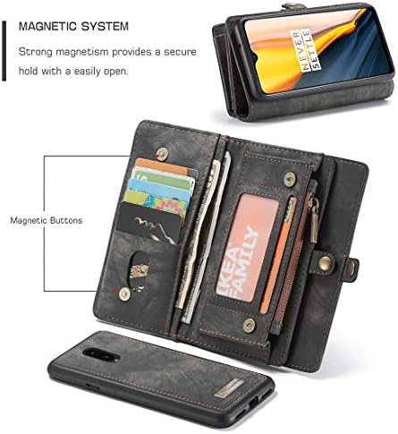 Калъф SZCINSEN за OnePlus 7, мултифункционален кожен калъф-портфейл за мобилен телефон, кожен калъф с цип и сменяем магнитен