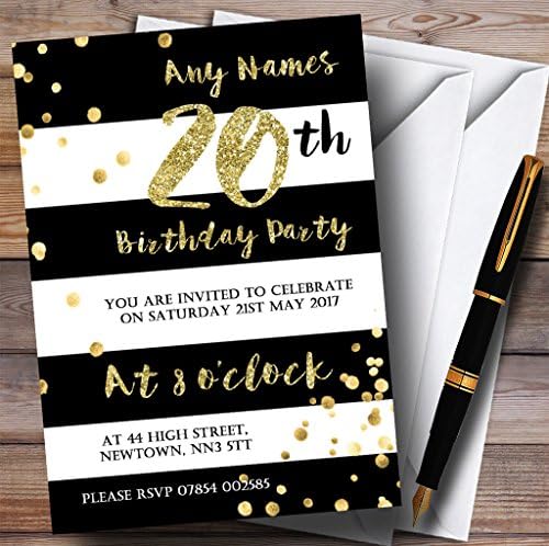 Черно-Бяло Шарени Златното Конфети, Персонални Покани на 20-ти рожден ден