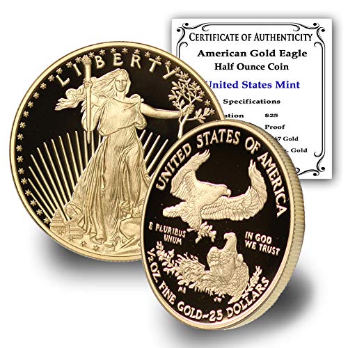 1986 - до Момента (Случаен година) Златна монета Американски Орел номинална стойност от 1/2 унция (В капсули) с надпис COA от CoinFolio номинална стойност от 25 долара