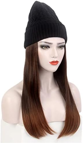 Модни европейската и американската дамска шапка за коса TJLSS, черна вязаная шапка, перука, дълга права кафява шапка