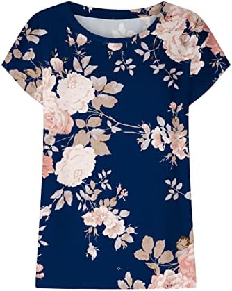Женска Тениска С Къс Ръкав, Блузи с кръгло деколте, Ежедневни Ризи с Къс ръкав и Цветна Принтом, Основна Блуза Свободно