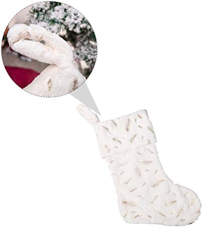 LIOOBO 1 бр. Коледни Чорапи, Коледни Висящи Подарък Чорапи, Декоративен Чорап, Коледна Украса, Креативни Аксесоари (Бял)