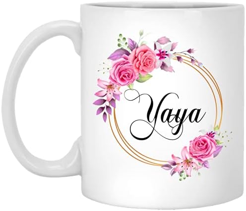 Новата кафеена чаша с цвете Яя като подарък за Деня на майката - Розови цветя Яя в златна рамка - Нова чаша с цвете Яя - Подаръци за рожден Ден, за Яя - Кафеена чаша Яя 11