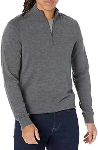 Мъжки пуловер от мериносова вълна обичайните размери на Наясно с цип наполовина (на разположение в най-високо изпълнение)